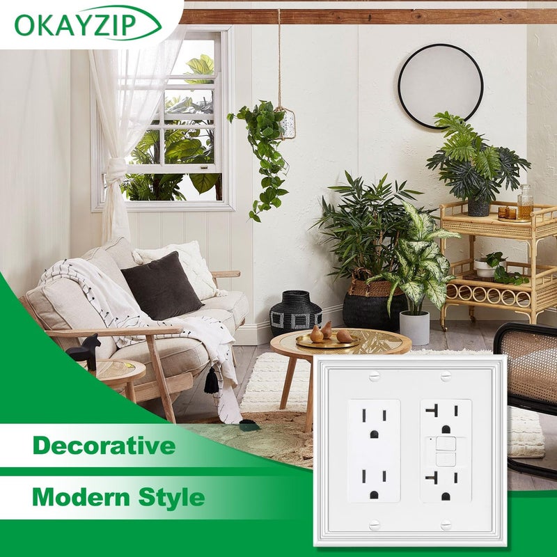 OKAYZIP White Decorative Double Decorator Switch Covers Wall Plate, Natural Material Rocker Switch Plates for Receptacle, GFCI Outlet, Dimmer Switch - Modern Style (2 Gang Decorator 2 Pack) - Image 4
